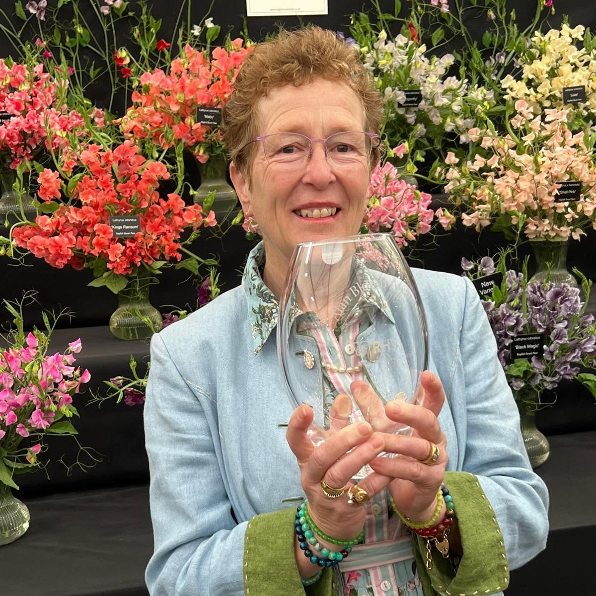 Rosy Hardy with her Alan Bloom Award glassware

